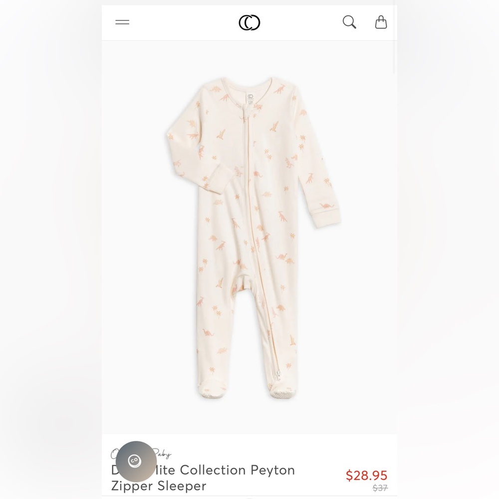 Colored Organics Dino-Mite Collection Peyton Zipper Sleeper newborn size